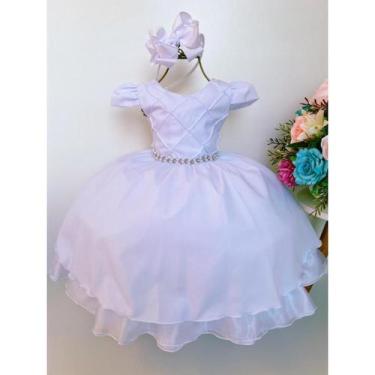 Imagem de Vestido Infantil Branco Batismo Batizado Comunhão Eucaristia Dama Dami