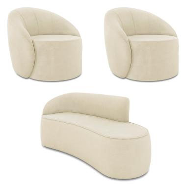 Imagem de Sofá 3 Lugares Orgânico 180cm Morgan e 2 Poltronas Lua Suede Bege D03 - D'Rossi