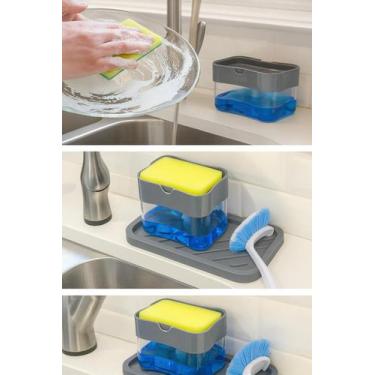 Imagem de Dispenser 2 em 1 Porta Detergente com Porta Esponja  Prático e Econômi