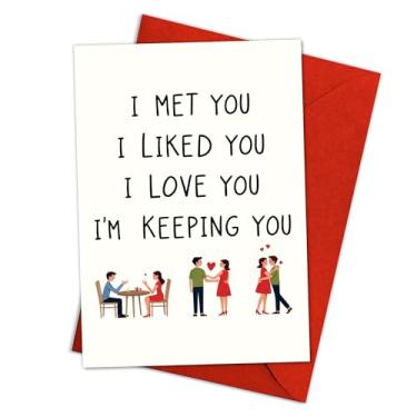 Imagem de Cartão I Met You I Liked You I Love You I'm Keeping You Cartão Bonito Casal Romântico Design Doce Mensagem de Amor para Namorado Namorada Marido Esposa Aniversário Cartão de Dia dos Namorados 14 x 20