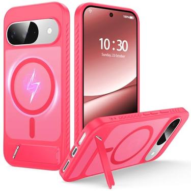 Imagem de FNDMIL Capa para Google Pixel 9/Pixel 9 Pro com MagSafe[Suporte invisível] [Carregamento em pé] [Militar à prova de choque] Capa de celular translúcida fosca de silicone macio Pixel 9/9 Pro, rosa