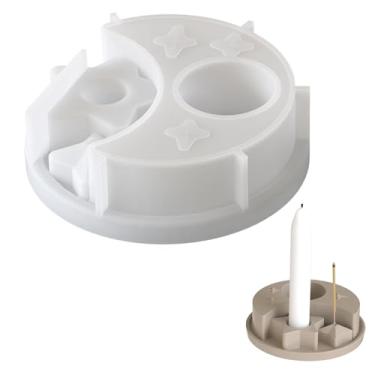 Imagem de DEFORAGE Suporte de vela molde de resina, coluna de fundição de resina epóxi de lua estrela, molde de cimento de concreto, decoração faça você mesmo, artesanato adequado para decoração de festa em
