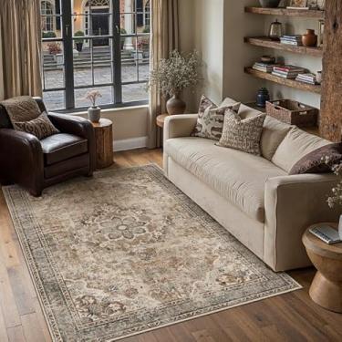 Imagem de PureCozy Tapetes marrons 10 x 15 cm, vintage, envelhecido, pequeno, antiderrapante, tapete floral, interior, escritório, retro, para quarto, sala de jantar, sala de jogos infantil