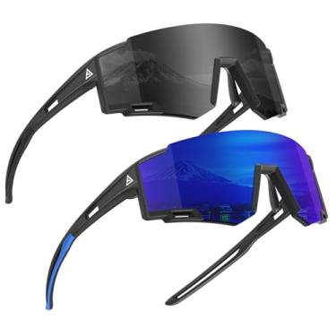 Imagem de KALIYADI Óculos de sol polarizados para crianças esportes infantis: óculos de sol para meninos e meninas com UV400 para corrida e ciclismo, Preto + azul escuro, Medium