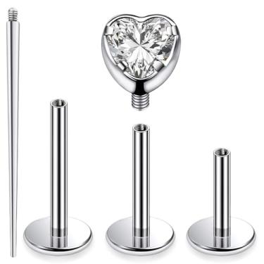 Imagem de Ocptiy 16G G23 Titânio Tragus Conch Helix Piercing Joia 6 mm 8 mm 10 mm - Rosca Internamente Flat Back Stud Cartilagem Brincos Hipoalergênicos Lóbulo Frontal Monroe Labret Tragus Piercing Joia