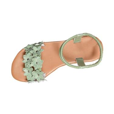 Imagem de Sandálias rasteiras femininas confortáveis para uso casual no verão diário ao ar livre, Verde, 35