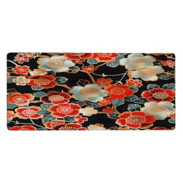 Imagem de Tapete de mouse grande com flor étnica japonesa à prova d'água para computador estendido tapete protetor de mesa antiderrapante base de borracha para escritório, computador, teclado, laptop e mesa de