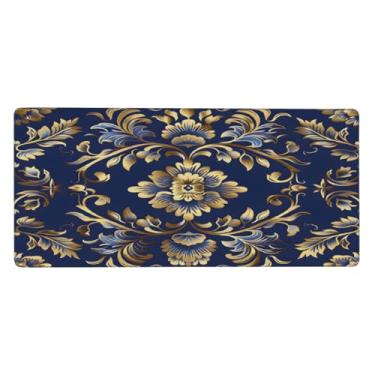 Imagem de Tapete de rato azul retrô mandala grande à prova d'água tapete protetor de mesa estendido para computador base de borracha antiderrapante para escritório, computador, teclado, laptop e mesa de casa