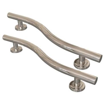 Imagem de Barras de apoio para deficientes, barra de apoio de chuveiro em forma de onda de 61 cm para idosos, barras modernas em forma de S de aço inoxidável 304 ADA para banheiras e chuveiros, alças de