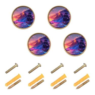 Imagem de Joisal Puxadores decorativos de navio pirata para armários e gavetas, pacote com 4 puxadores de gaveta redondos, ferragens de cozinha para armários