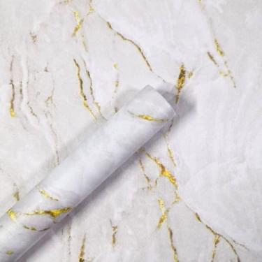 Imagem de Papel De Parede Premium Mármore Texturizado Branco Autocolante Adesivo Lavavel Rolo de 5 Metros x 45 cm Sala, Cozinha, Banheiro E Escritório.