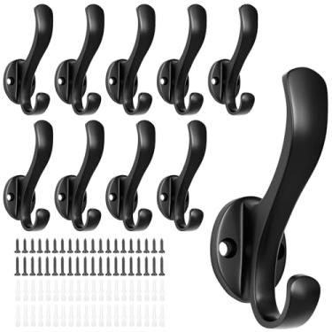 Imagem de Ruiziiz Ganchos de casaco resistentes - Ganchos de toalha de metal fáceis de instalar, ganchos de parede modernos para pendurar chapéu, toalha, chave, roupão, cachecol, bolsa, boné (10 peças preto)