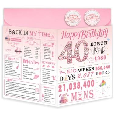 Imagem de OLOSONG Cartão de aniversário de 40 anos para mulheres, decoração de 40 anos, ideia de presente de aniversário de 40 anos, cartões comemorativos para esposa, mãe, tia, filha, amiga, irmã, seu, dela