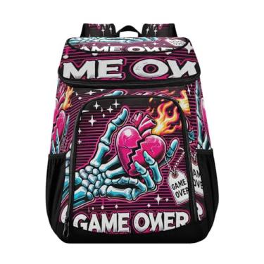 Imagem de Mochila masculina Game Over Skull com 36 latas isolada à prova de vazamento, à prova d'água, lancheira, para almoço, piquenique, viagem, acampamento, caminhada