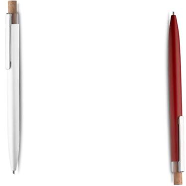 Imagem de Caneta Esferográfica em Alumínio Reciclado, Escrita Azul, Refil Parker, Acionador em Bambu, Cilíndrica, Ambidestra, 15g (Branco e Vermelho)