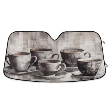 Imagem de Tábua de madeira Xícara de café Sombra solar para para-brisa de carro Bonito Personalizado Retrátil Caminhão Carro Persianas para Janelas Frontais Automotivo S, 134,6 cm x 59,7 cm