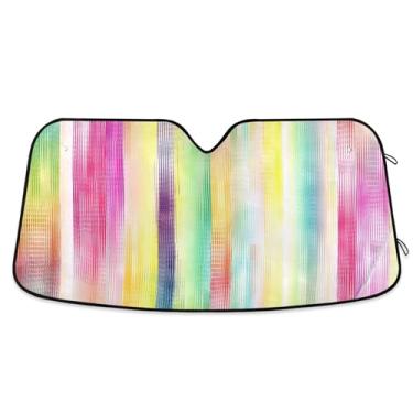 Imagem de Guarda-sol colorido com listras verticais pastel personalizadas para para-brisa de carro engraçado dobrável universal acessórios de carro persianas para-brisa frontal P, 134,6 cm x 59,7 cm