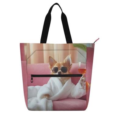 Imagem de GAIGEO Chihuahua Relax Bolsa de mão com estampa luxuosa para crianças, mulheres, escola, trabalho, viagem, reutilizável, para livros, bolsa com zíper