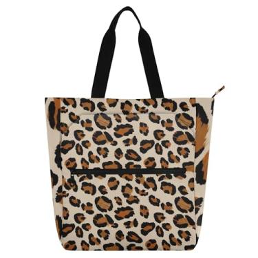 Imagem de Bolsa de trabalho feminina marrom bege com estampa de leopardo, lona, praia, escola, bolsa utilitária, bolsas infantis, presente para amantes de livros