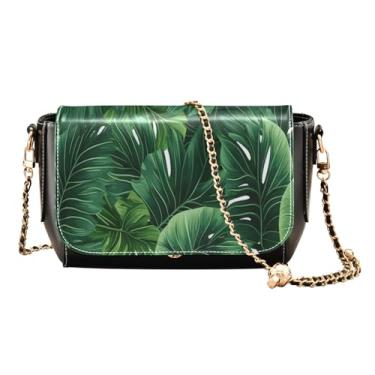 Imagem de GAIGEO Bolsa tiracolo feminina de couro rosa flamingo e folhas de palmeira, bolsa de ombro feminina, bolsas transversais médias para mulheres, Folhas tropicais e folhas verdes-1, One Size