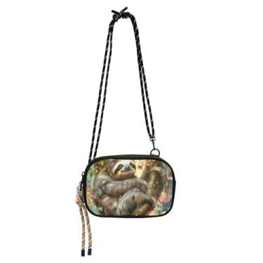 Imagem de TSENQUE Bolsa pequena para mulheres, bolsas transversais, carteira para celular, pochete floral, preguiça, flores, viagem, bolsa de ombro pequena