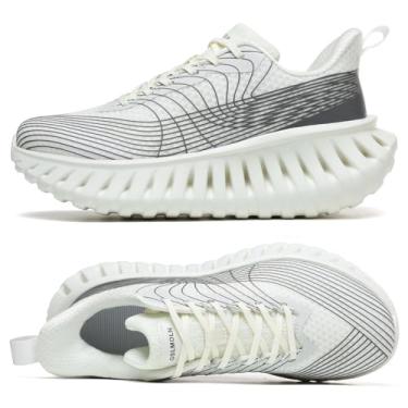 Imagem de GSLMOLN Wowen Tênis de caminhada casual, respirável, para treinos e academia, acolchoado, flexível, tênis moderno, Branco, 37