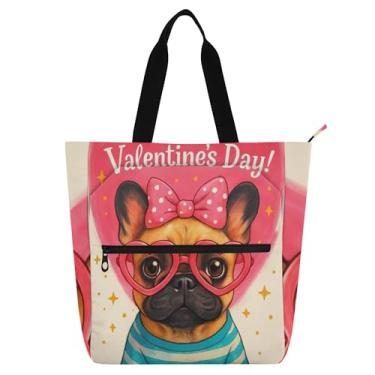 Imagem de GAIGEO Linda bolsa feminina buldogue francês para trabalho, lona, praia, livro, bolsa com zíper, bolsa de professor com compartimentos