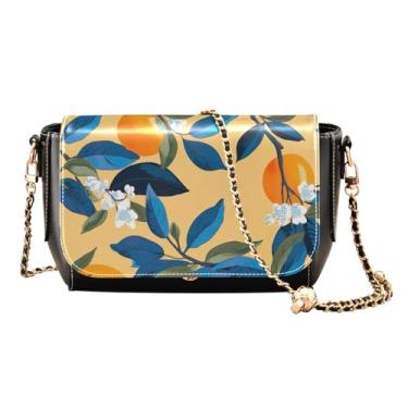 Imagem de GAIGEO Bolsa transversal feminina de couro tropical Leves, bolsa tiracolo de couro leve, bolsas transversais para mulheres, média, Laranja azul ramo laranja-1, One Size
