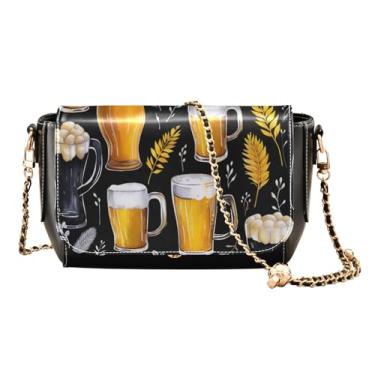 Imagem de GAIGEO Beer Bolsa de ombro média, bolsas de viagem transversais de couro para mulheres, Estampa de design Beer on Black - 3, One Size