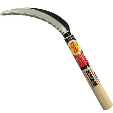 Imagem de forest Originals Foice de remoção de ervas daninhas japonesa Hounen Miyawaki (Kama) – Borda de dente de serra curva, lâmina não torcida, aço japonês de alto carbono, cabo de madeira natural leve