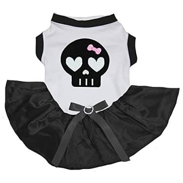 Imagem de Petitebella Camisa de caveira preta branca Tutu filhote de cachorro vestido (branco/preto, 2GG)