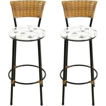 Imagem de kit 2 banquetas alta junco Imbuia bar balcão area gourmet (branco florido)