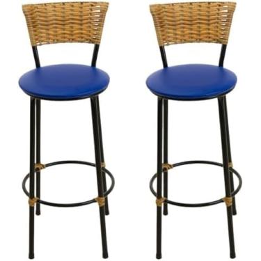 Imagem de kit 2 banquetas alta junco Imbuia bar balcão area gourmet (Azul)