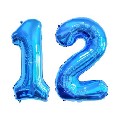 Imagem de GFIURNJVVBJH Balão gigante com 12 números, número de 81 cm, para decoração de festa de formatura de aniversário de 12 anos, aniversário, formatura, festa, azul, 12