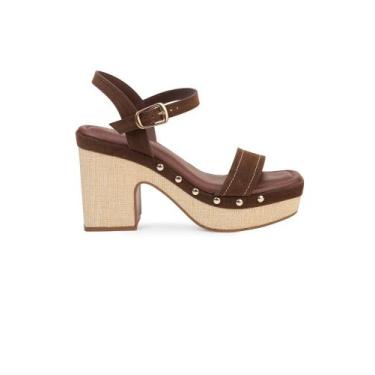 Imagem de Sandália Plataforma Bebecê com Salto Alto e Detalhes de Tachas, Marrom