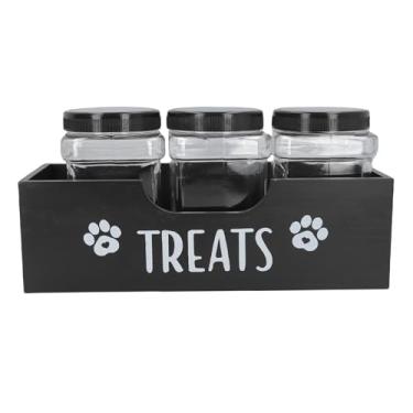 Imagem de Luocute Recipiente para Deleite de Cachorro, Frascos de Plástico Herméticos de 3 Pacotes Com Rack de Armazenamento, Organizador Seguro de Armazenamento de Alimentos para Animais de