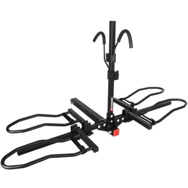 Imagem de FORWODE Suporte de bicicleta para carro, suporte de 2 bicicletas de 90 kg com trava codificada, suporte de engate inclinado inteligente sem oscilação para receptor de 5 polegadas, suporte de bicicleta