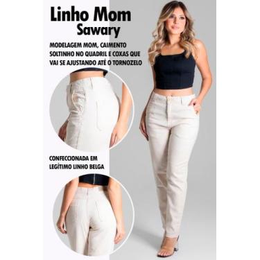 Imagem de Calça Feminina Original Sawary Mom Reta Wide Leg Soltinha Alta, Off wh
