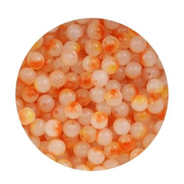 Imagem de Contas de vidro de 8 mm para fabricação de joias, 200 peças coloridas sortidas lindas contas de vidro redondas a granel para pulseira, artesanato, brincos, colar, amizade (laranja 8 mm)