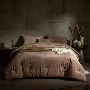 Imagem de Merryword Conjunto de edredom de veludo cáqui, tamanho Queen, cor acastanhado, macio, felpudo, quente, flanela, cobertor, feminino, meninas, marrom mocha