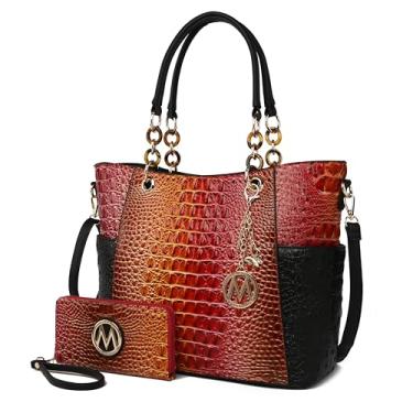 Imagem de MKF Collection Bolsa feminina com alça superior para carteira - bolsa de couro vegano, multicor, Large