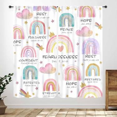 Imagem de Cortinas de arco-íris para meninas, desenhos animados, citações motivacionais inspiradoras, abstratas, arco-íris, estrelas, crianças, berçário, decoração boêmia, arte impressa, sala de estar, quarto
