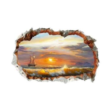 Imagem de Adesivos De Parede Impermeáveis 3D Com Vista Do Mar Paisagens De Praia