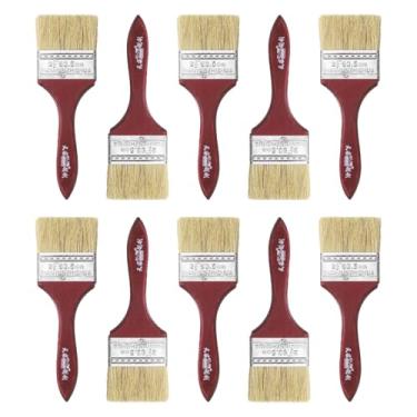 Imagem de HARFINGTON 10 pincéis de pintura de cerdas planas de 6,3 cm de espessura dupla com cabo de madeira para pintura de arte faça você mesmo, móveis, cercas, deck, parede, porta, vermelho, vermelho