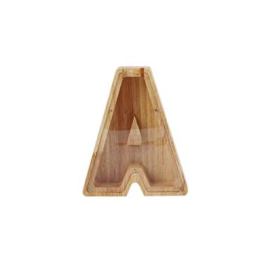 Imagem de Banco de Porco Bambú Madeira Forma Letras em Inglês Cofre para Economizar Moedas Caixa Armazenamento Dinheiro Presente Ornamentos Mesa Quarto