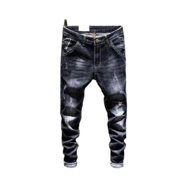 Imagem de Calças Jeans De Algodão Slim-fit Rasgadas E Desgastadas Para Homens, E