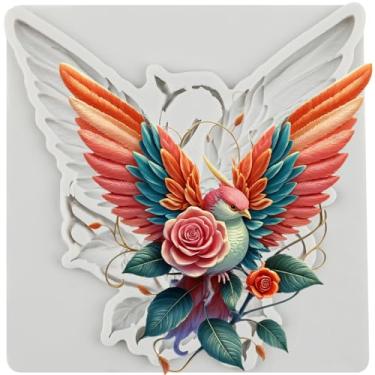 Imagem de MYPRACS Molde de silicone para decoração de bolo de pássaro, moldes de fondant de flor de rosa para decoração de bolos, topo de cupcake, argila de polímero, chocolate, pasta de chiclete