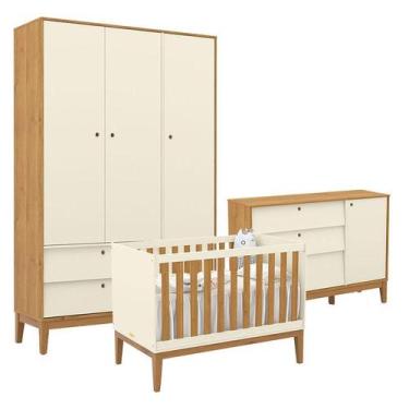 Imagem de Quarto de Bebe Unique 3 Portas com Cômoda Sapateira Off White Freijó E