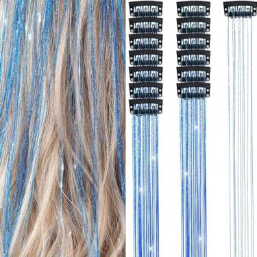 Imagem de 12PCS Clip in Hair Tinsel Set 19 6 Polegadas Extensões de Cabelo Brilhantes Peça Peruca Fada Acessórios com Glitter para Mulheres e Meninas Uso em Festivais Festas