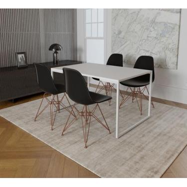 Imagem de Mesa Industrial Base Ferro Branco Tampo 137x90 Branco 4 Cadeiras Eames